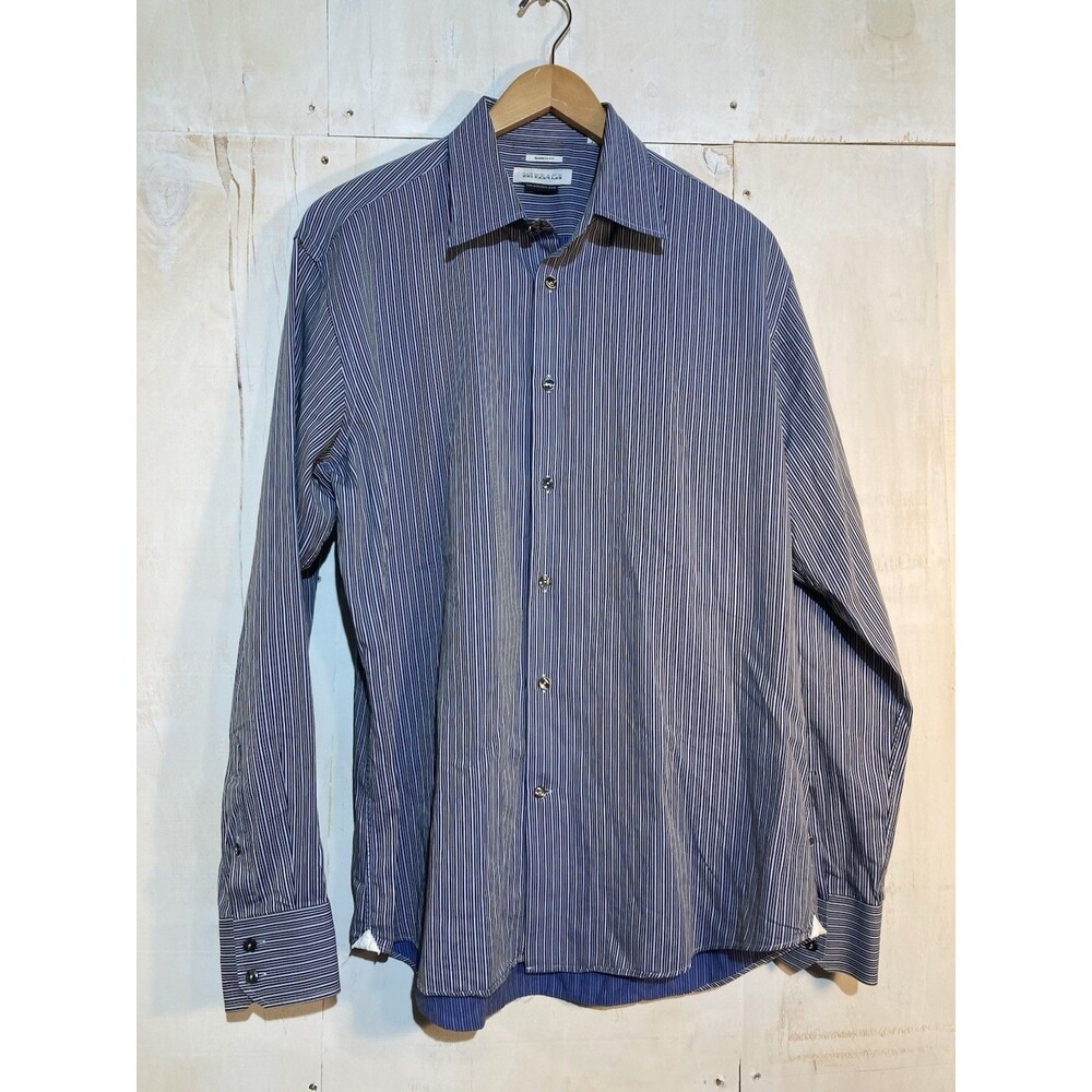 Vintage Y2K‎ Versace COLLECTION Mens Blue Long Sleeve Shirt, Striped Sz 17/43